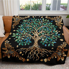 Spiritual Tree of Life throw blanket folded neatly on bedroom bench