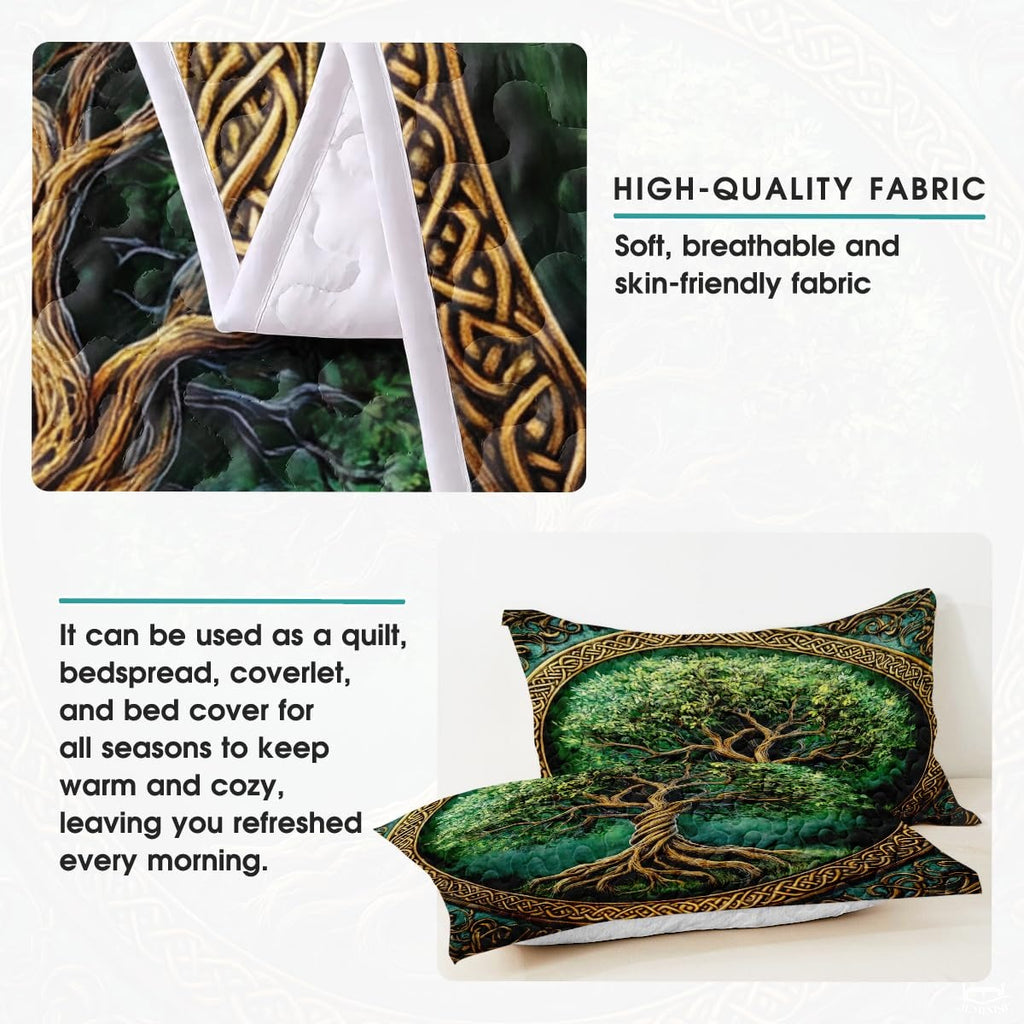 Celtic Mythology Tree of Life Quilt Set With Celtic Knotwork Border