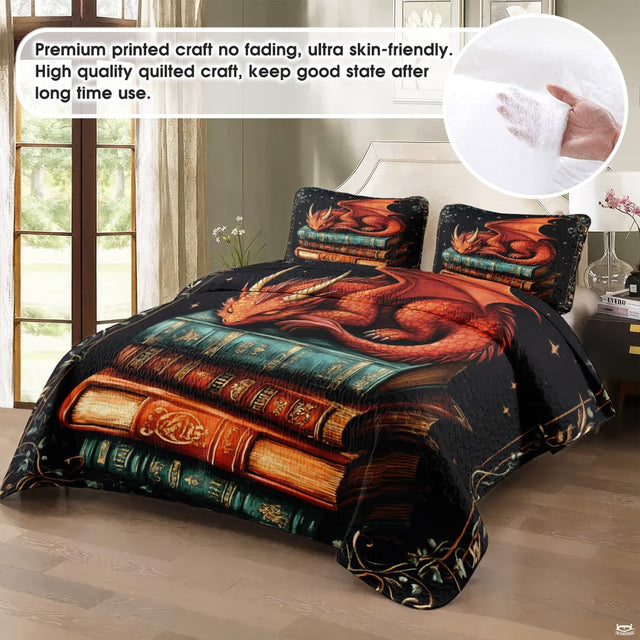 Dragon book bedding in a softly lit bedroom