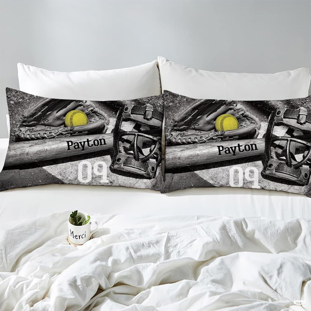 Softball Bedding Set for Girls & Women – Bright Teal Yellow Sports Theme Comforter Set for Softball Lovers, Decorative Bed Set Available in Twin, Queen, King Sizes