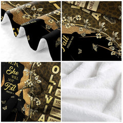 Coordinated pillowcases showcasing golden butterfly leopard print artwork alongside decorative bedroom accents.