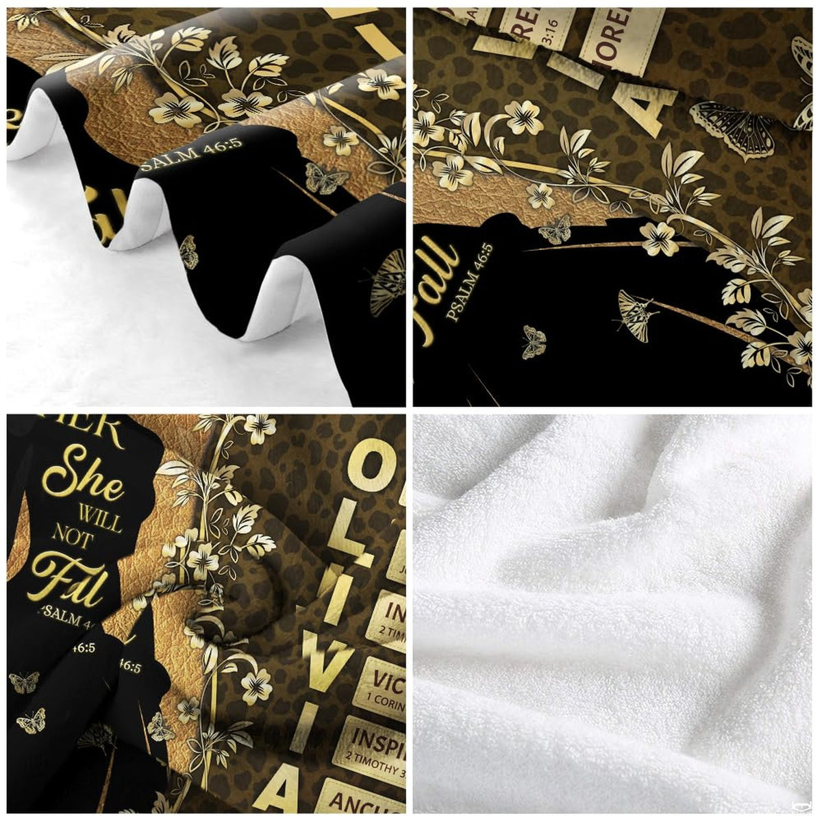 Coordinated pillowcases showcasing golden butterfly leopard print artwork alongside decorative bedroom accents.