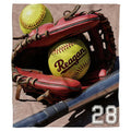 Crimson glove and softballs diamond dugout blanket with yellow ball