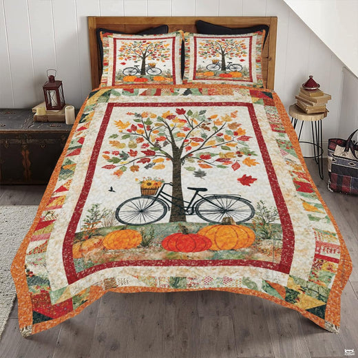 Scenic autumn forest and foliage bedding set featuring painterly woodland landscapes and crimson maple leaves
