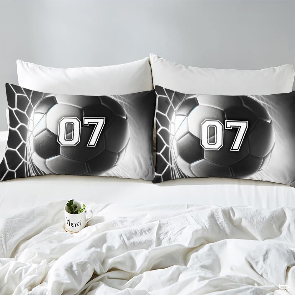 Custom Soccer Net with Number 07 Comforter Set, Machine Washable