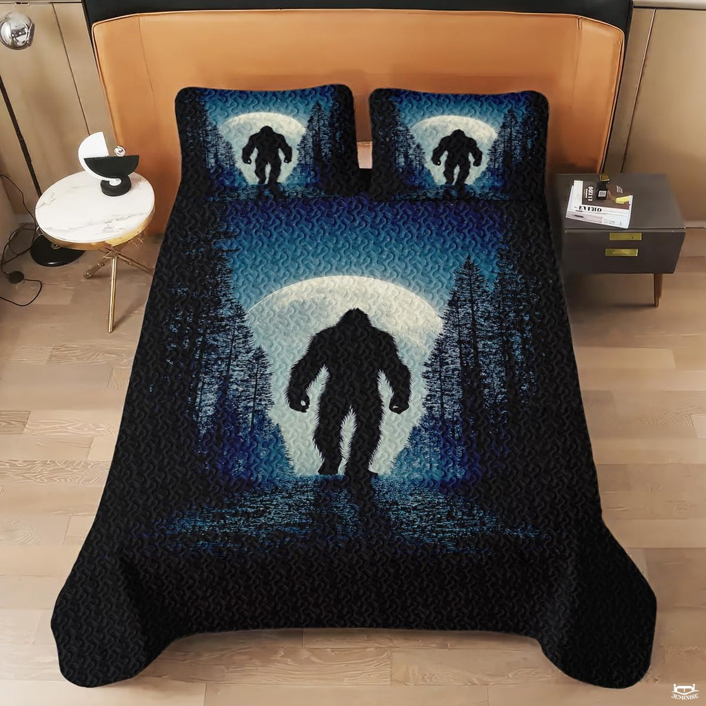 Personalized Bigfoot Full Moon Forest Quilt Set, Machine W - Design 12