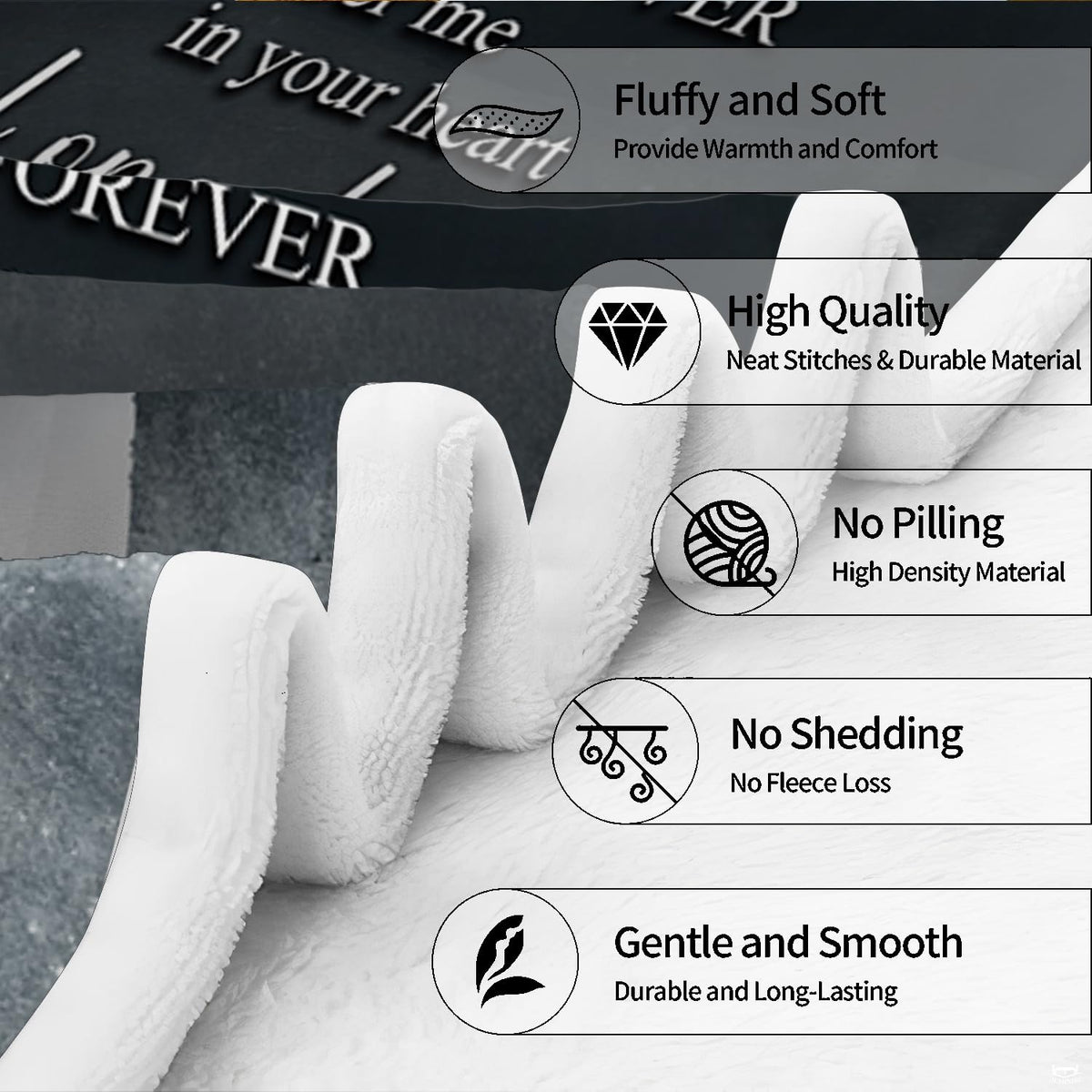 Memorial botanical laurel wreath charcoal graphic blanket showing leaf wreath and tribute verses view 5