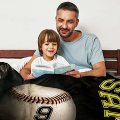 Baseball in fielding mitt throw blanket view 3 highlighting baseball glove details and sports bedroom styling