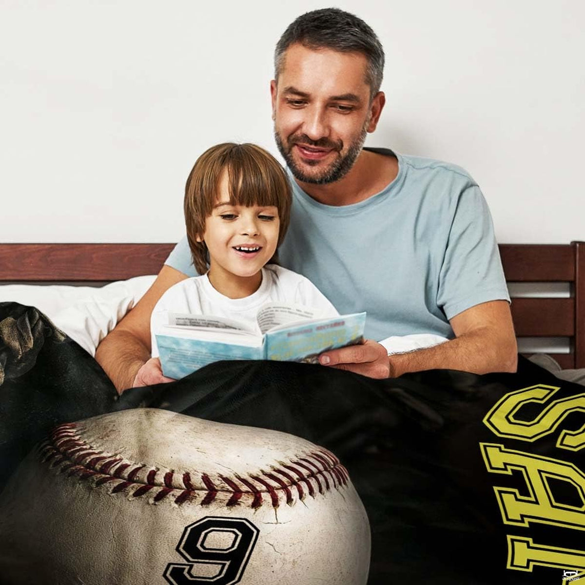 Baseball in fielding mitt throw blanket view 3 highlighting baseball glove details and sports bedroom styling