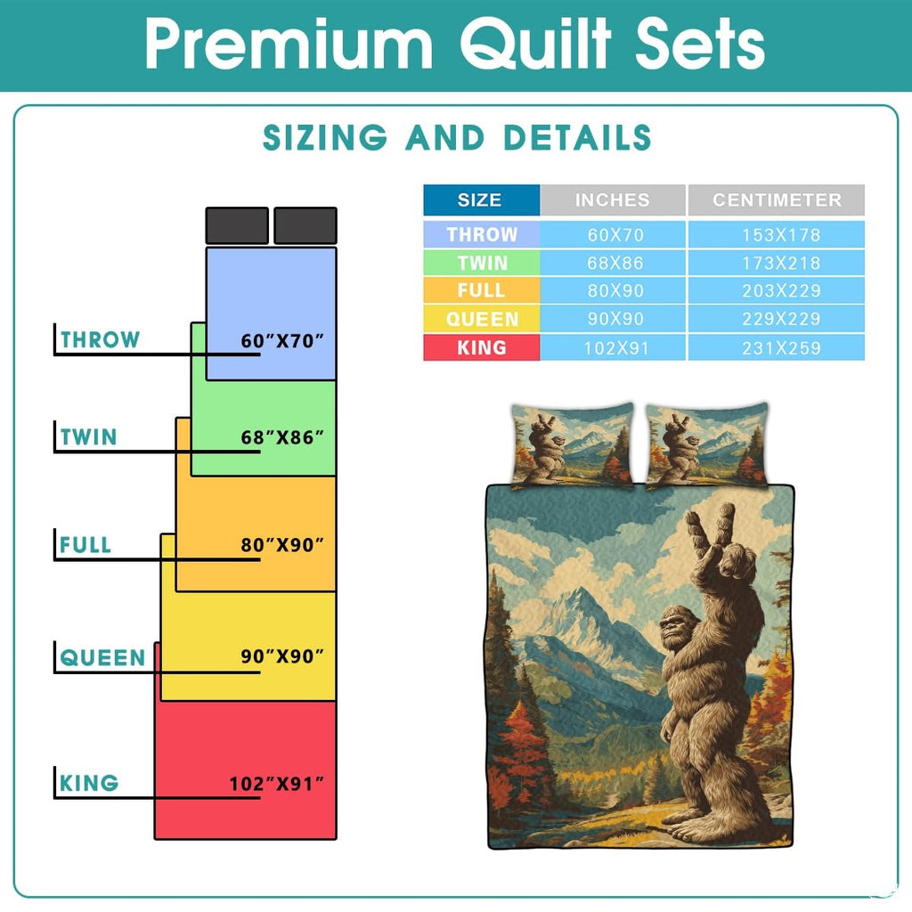 Personalized Bigfoot Peace Sign Mountain Landscape Quilt Sets