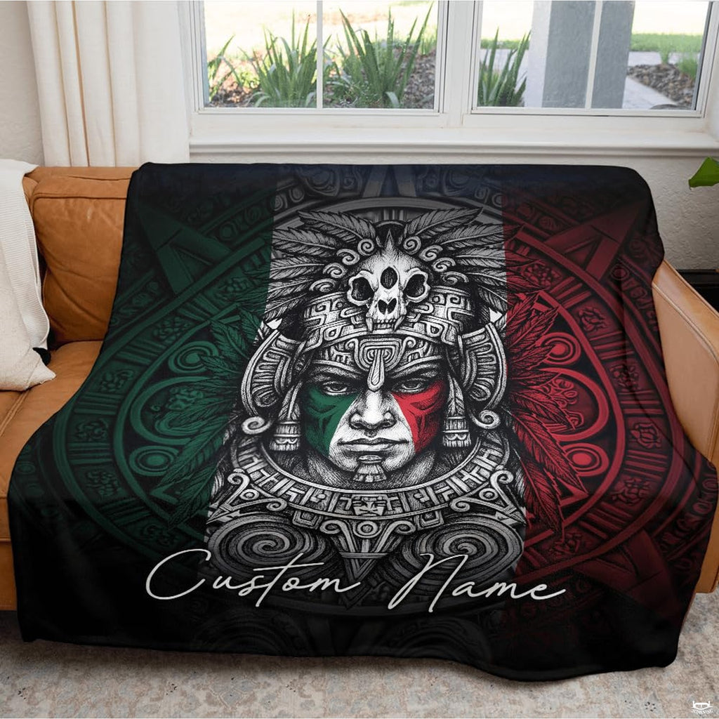 Mexican flag bedazzled style tribal chest armor artwork on bedding centerpiece display.