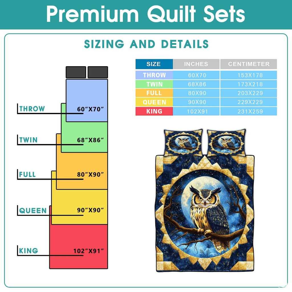 Owl Patchwork Pattern Quilt Set, Animals Quilt Set Style, Owl Nights Patchwork Bedding Bedspread, Owls Bedding Full Queen King Size for Bedroom