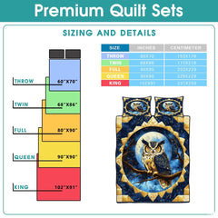 Owl Patchwork Pattern Quilt Set, Animals Quilt Set Style, Owl Nights Patchwork Bedding Bedspread, Owls Bedding Full Queen King Size for Bedroom