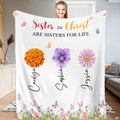 Floral garden bedding set showcasing illustrated pansy, marigold, and daisy blossoms with butterflies.