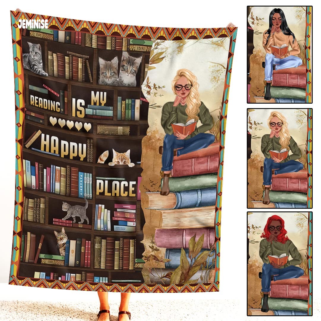 Jeminise Customized Reading Blanket for Book Lovers, Personalized Daughter Gift