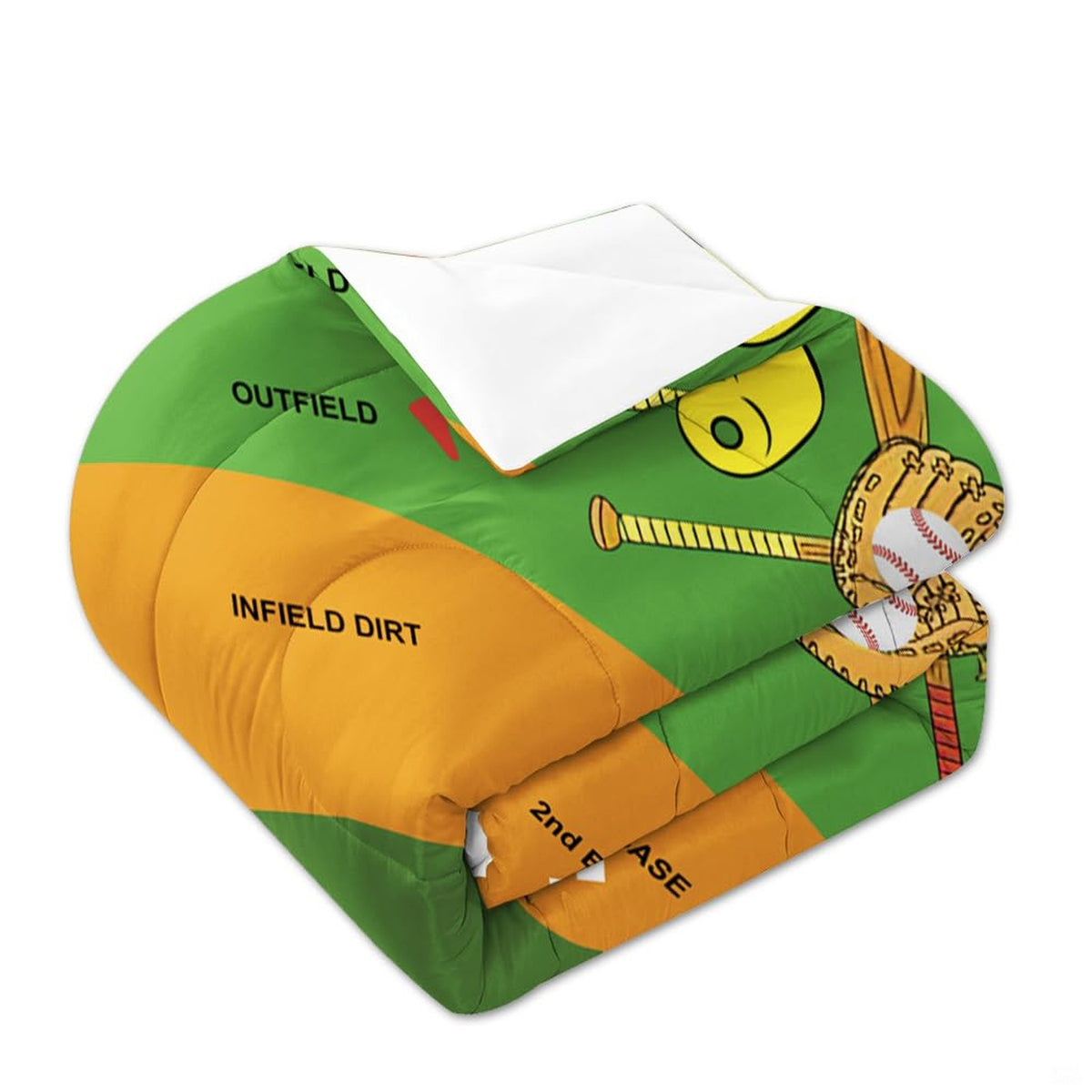 Matching pillowcase detail for baseball bedding set showing coordinating helmet and athletic equipment graphics
