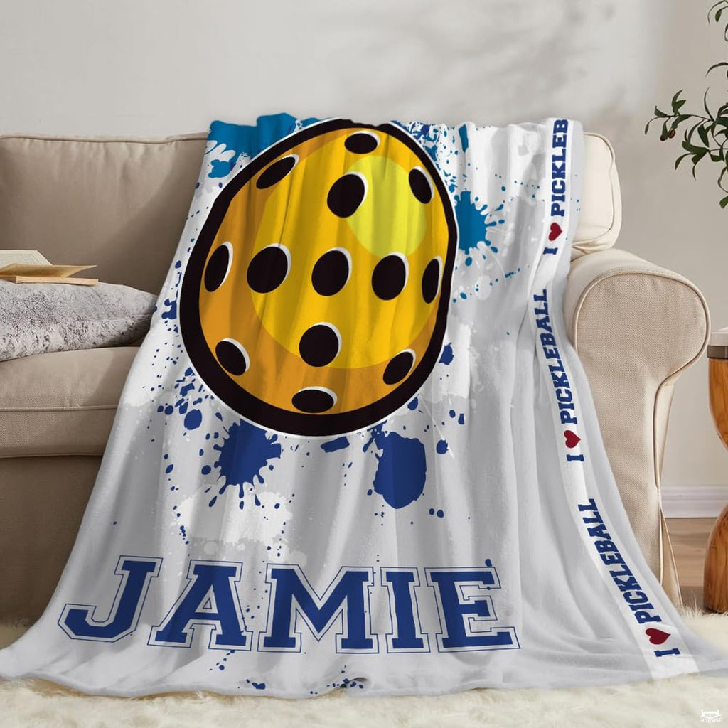 thematic accent court-inspired bedding displaying vibrant yellow and blue artistic sports motifs.