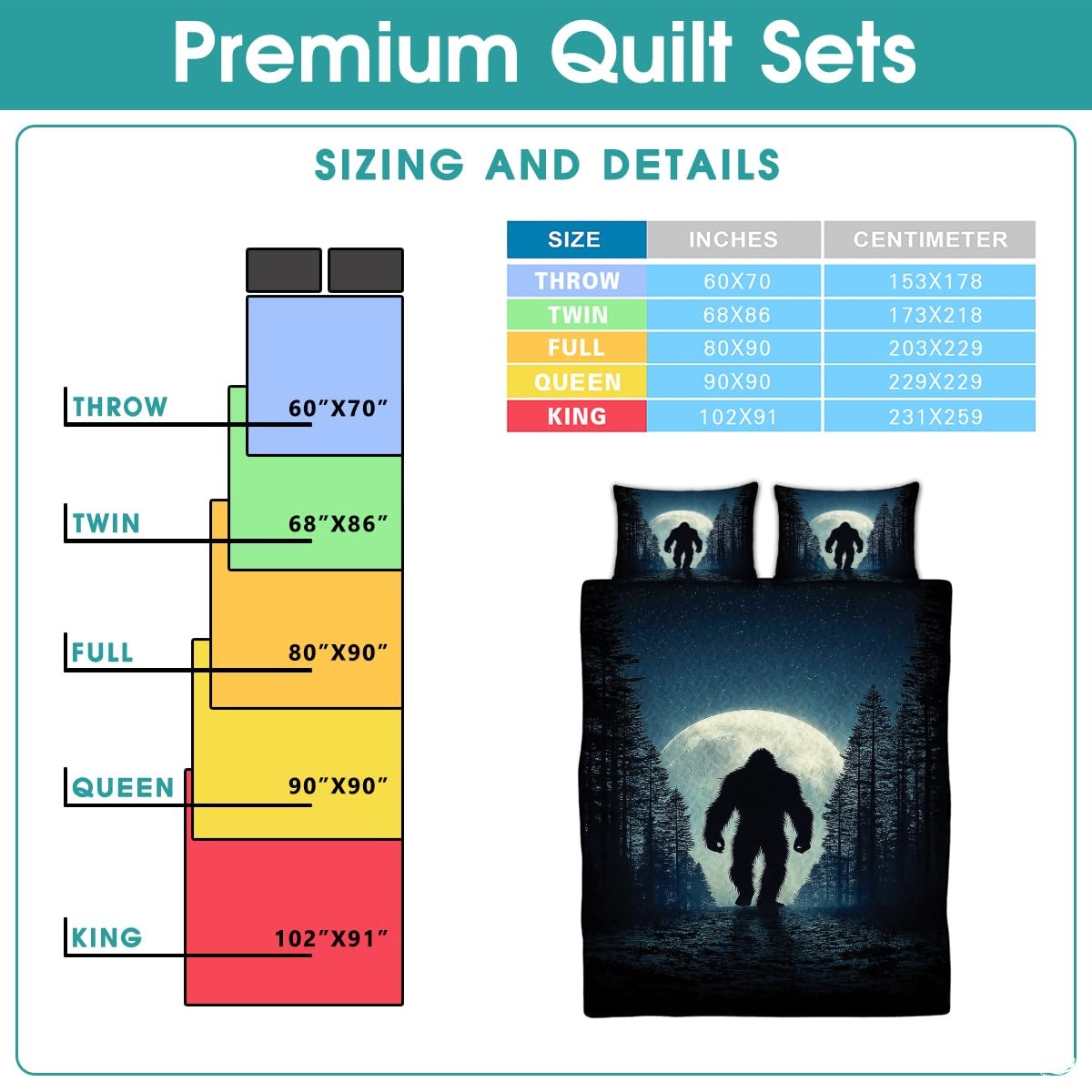 Personalized Bigfoot Full Moon Forest Quilt Set, Machine W - Design 12
