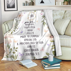 Custom Floral Butterfly Inspirational Blanket, Machine Washable