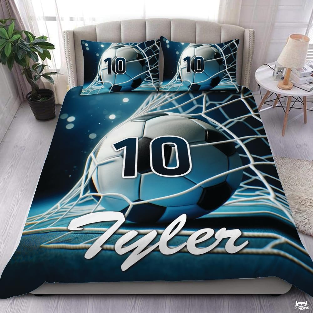 Custom Soccer Player Goal Comforter Set, Machine Washable - Design 8