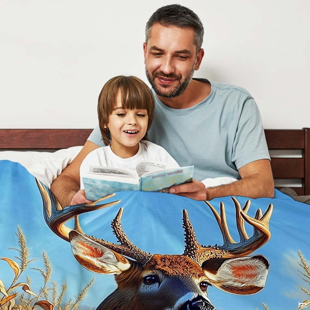 Infographic illustrating available size proportions for the whitetail buck wildlife blanket