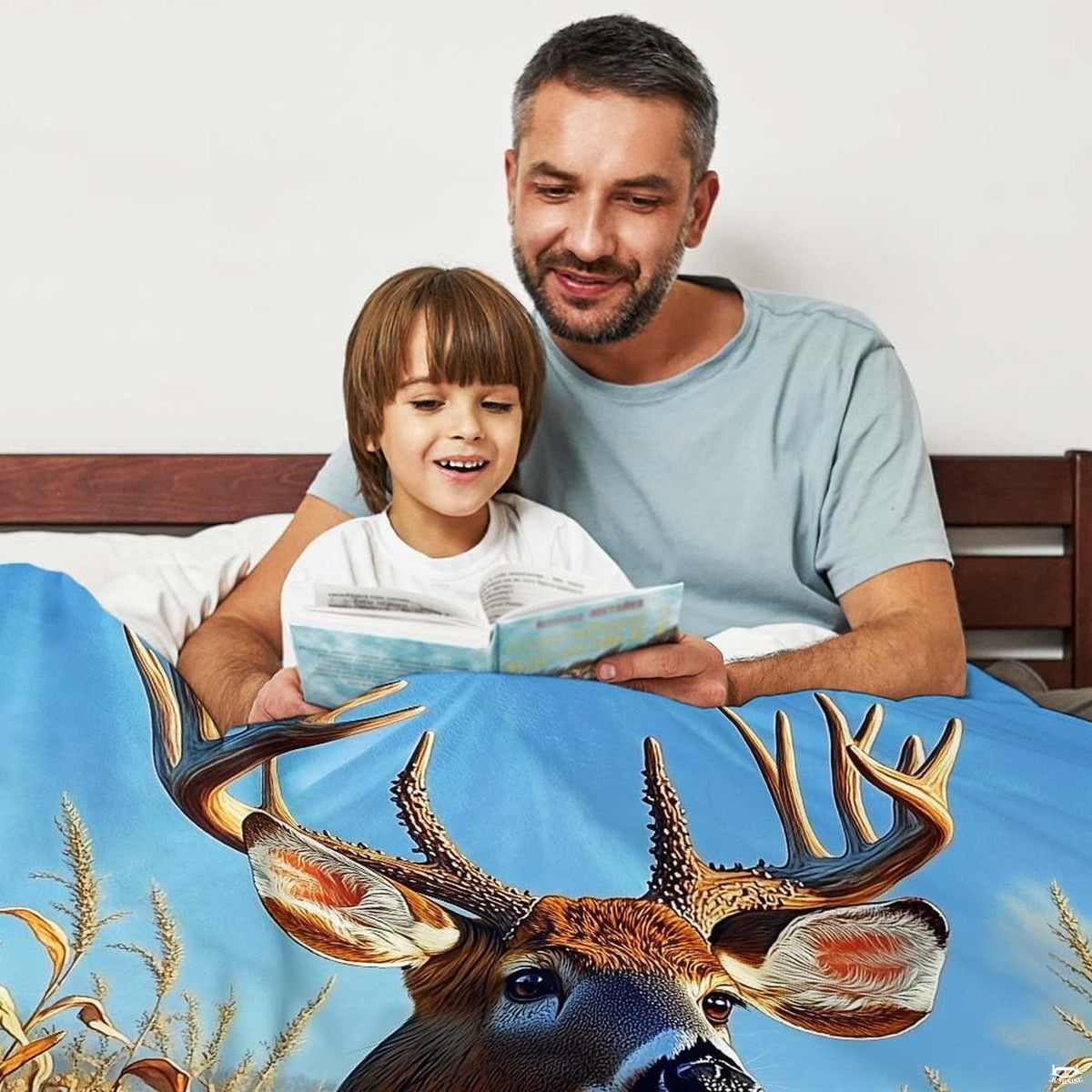 Infographic illustrating available size proportions for the whitetail buck wildlife blanket