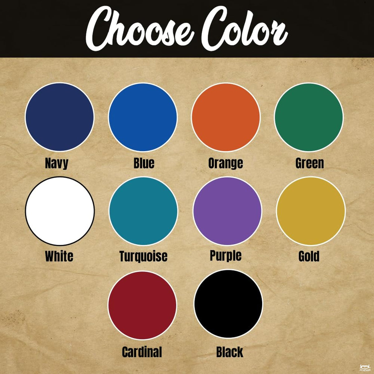Palette diagram displaying ten circular shade options across an earthy background.