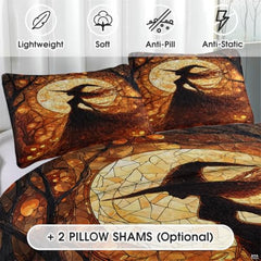 Witch Throw Quilt Set – Vintage Gothic Style Fall Bedspread for Autumn Bedroom Decor, Halloween Witch Bedding, Magical Patchwork Pattern, Soft Lightweight Twin, Full, Queen Sizes (Color 20)