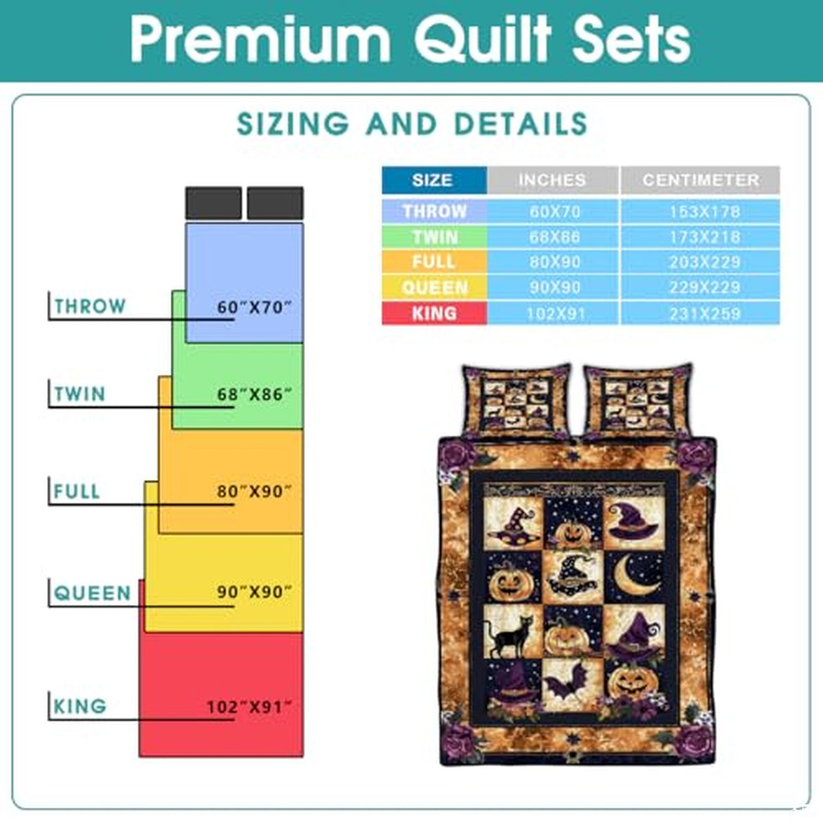 Personalized Gothic Halloween Patchwork Quilt Set, Machine Washable