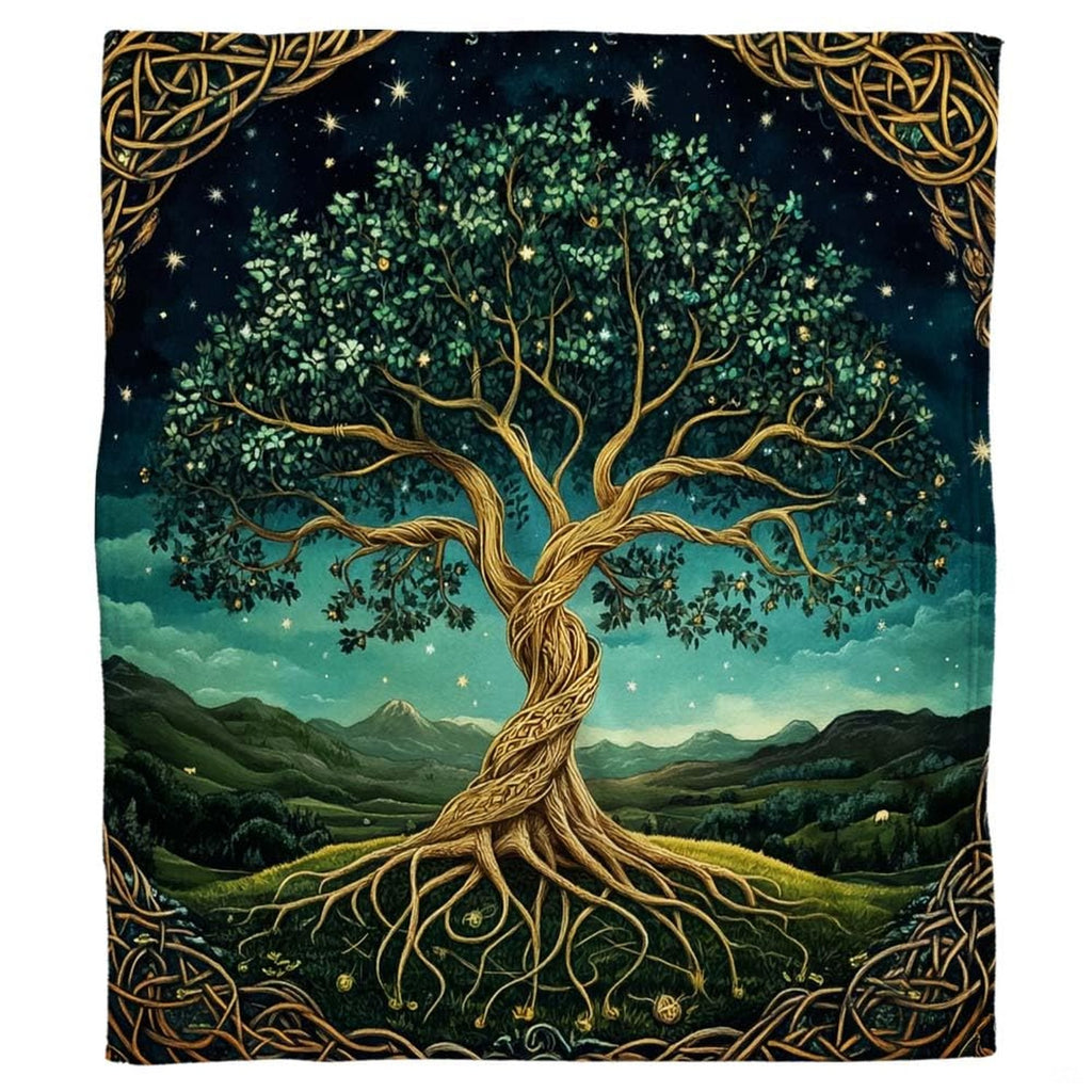 Celtic tree of life Yggdrasil knotwork fantasy blanket showing artwork view 2