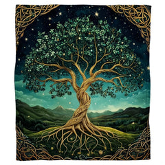 Celtic tree of life Yggdrasil knotwork fantasy blanket showing artwork view 2