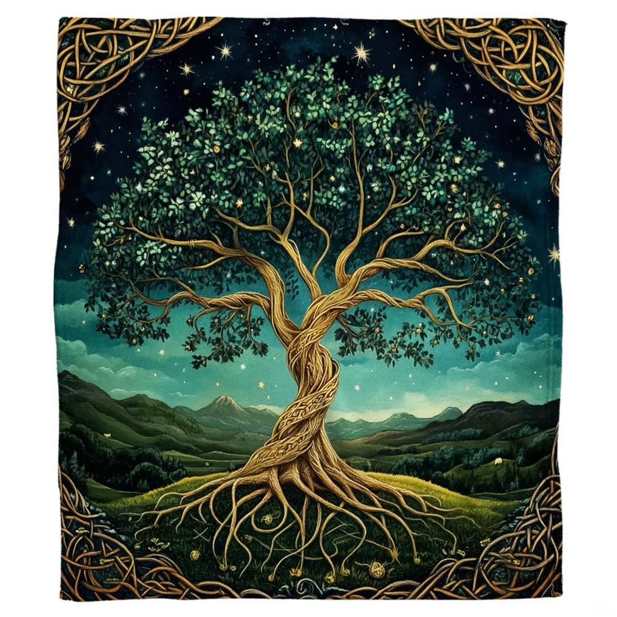 Celtic tree of life Yggdrasil knotwork fantasy blanket showing artwork view 2