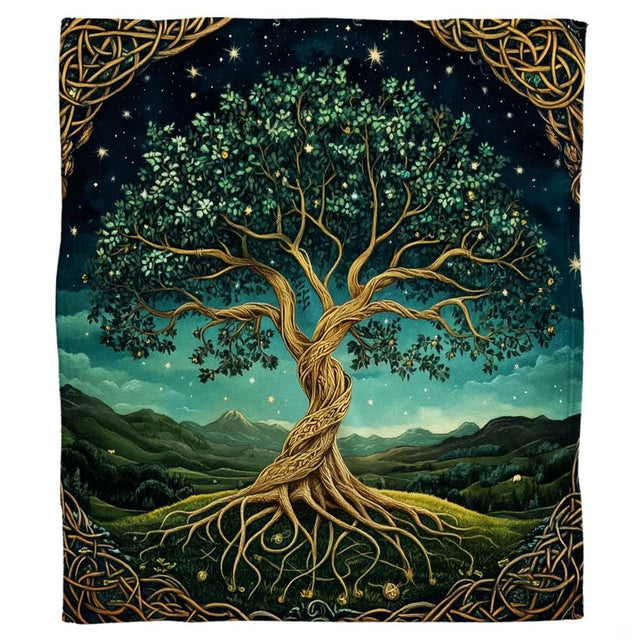 Celtic tree of life Yggdrasil knotwork fantasy blanket showing artwork view 2