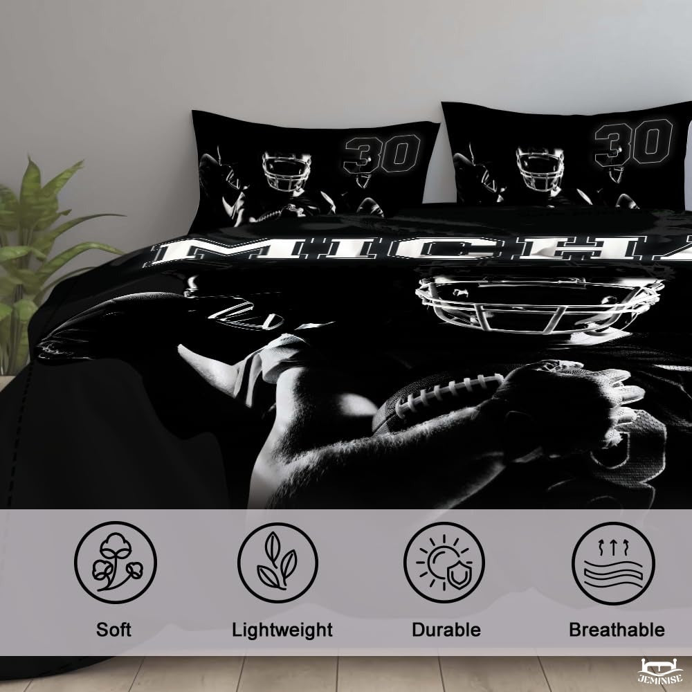 Custom Football Player Holding Ball Collage Comforter with Football Helmet