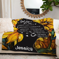 Personalized Sunflower Christian Blanket with Bible Verses – Custom Name Faith Gift for Her