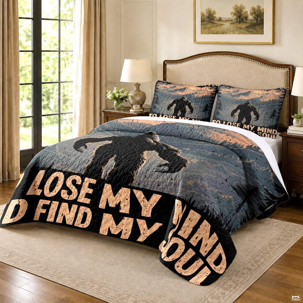 Twilight evening sunset illustration featuring pine thematic accent landscape on a mountain style bedding set.