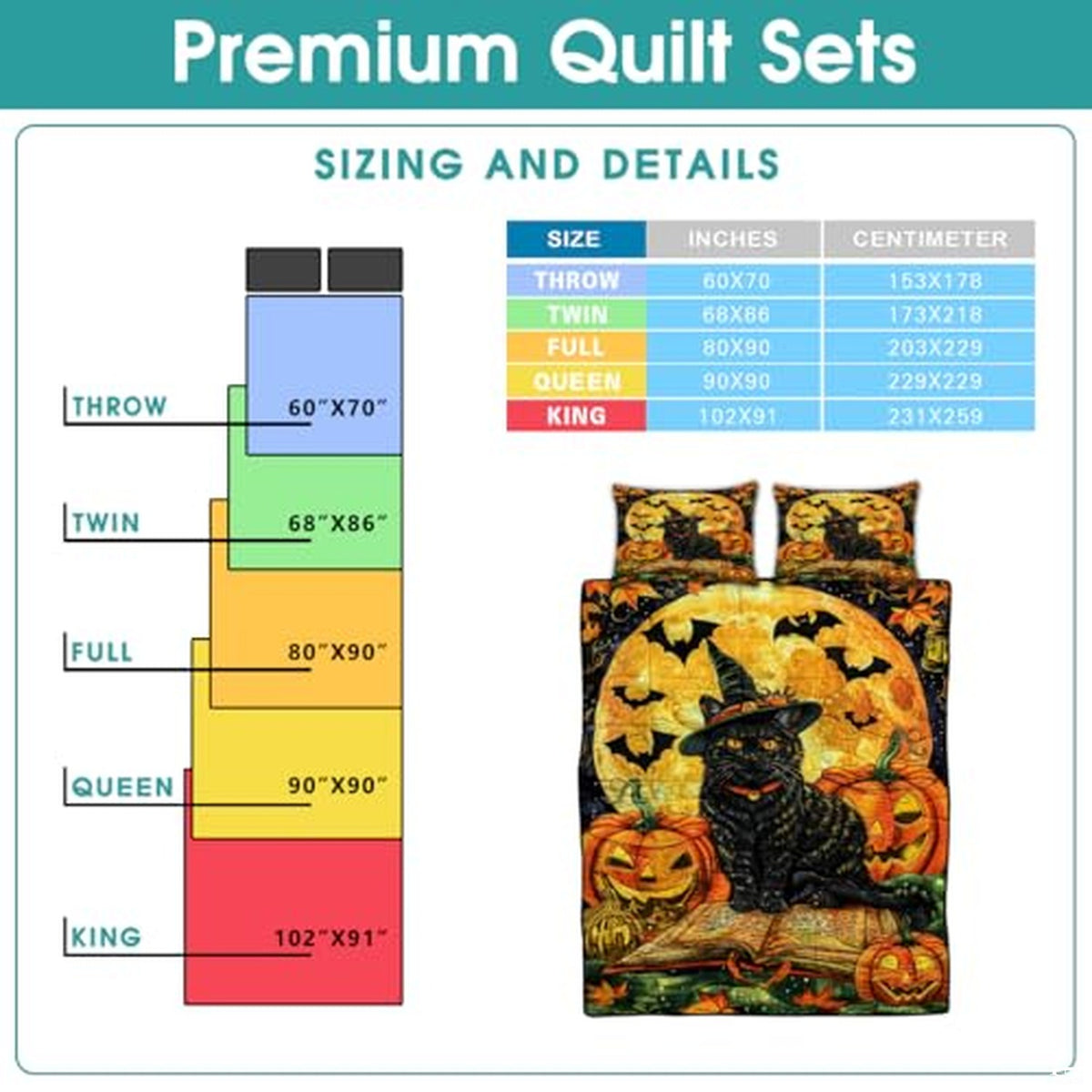 Witch Throw Quilt Set – Vintage Gothic Style Fall Bedspread for Autumn Bedroom Decor, Halloween Witch Bedding with Magical Patchwork Pattern, Soft Lightweight Quilt, Twin, Full, Queen Sizes (Color 4)