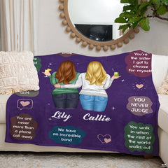Person holding sisterhood companion illustration design blanket