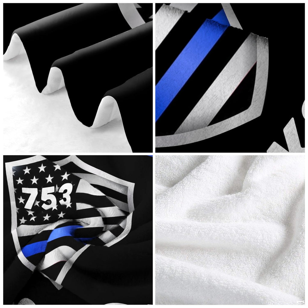 Thin Blue Line shield blanket draped over domestic armchair