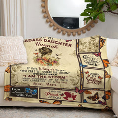 Family living room sofa styled with the multi-panel daughter keepsake throw blanket