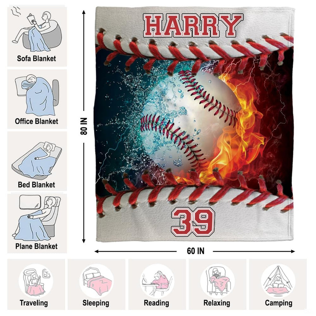 Baseball between blazing fire and water splashes with varsity lettering, view 4.