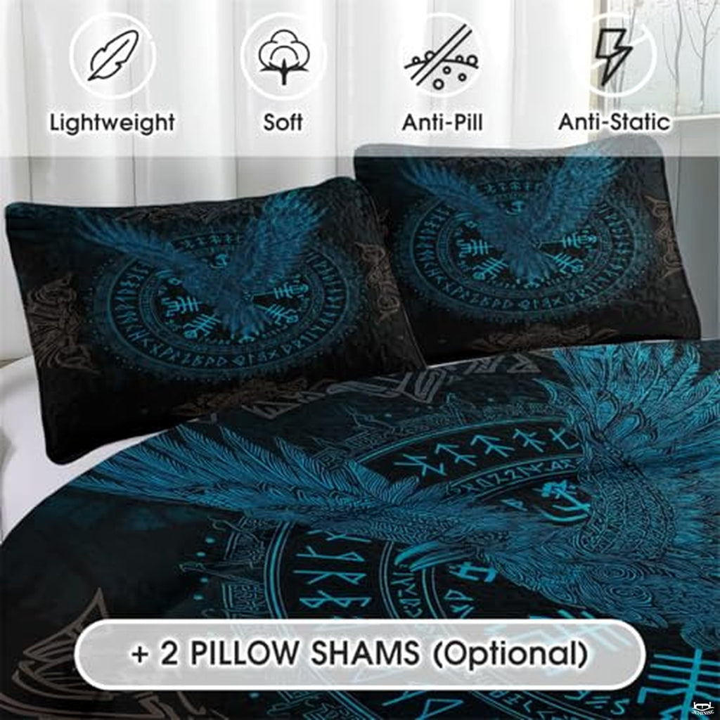 Viking Raven Quilt Bed Set – Norse Mythology Celtic Tree of Life Bedding with Ravens – Viking Bedspread Comforter Set for Men & Women, Nordic Symbol Quilt, Twin/Queen/King Sizes (Color 5)