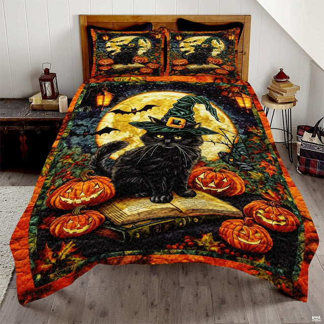 Halloween witch cat full moon pumpkin bedding - view 1