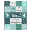 Peace dove sage green gingham blanket flat lay on white background
