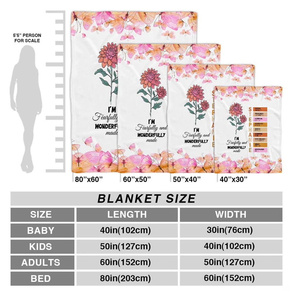 Fearfully and wonderfully made floral scripture blanket showing blooming dahlia and butterflies view 4