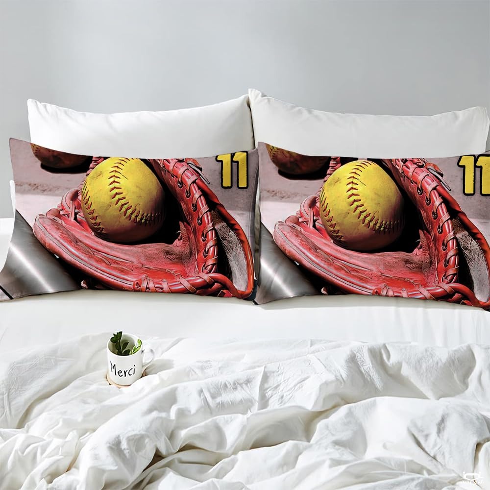 Teal Yellow Softball Bedding Set – Stylish Sports Bedroom Decor Comforter for Girls & Women, Perfect for Softball Fans, Available in Twin, Queen, King Sizes