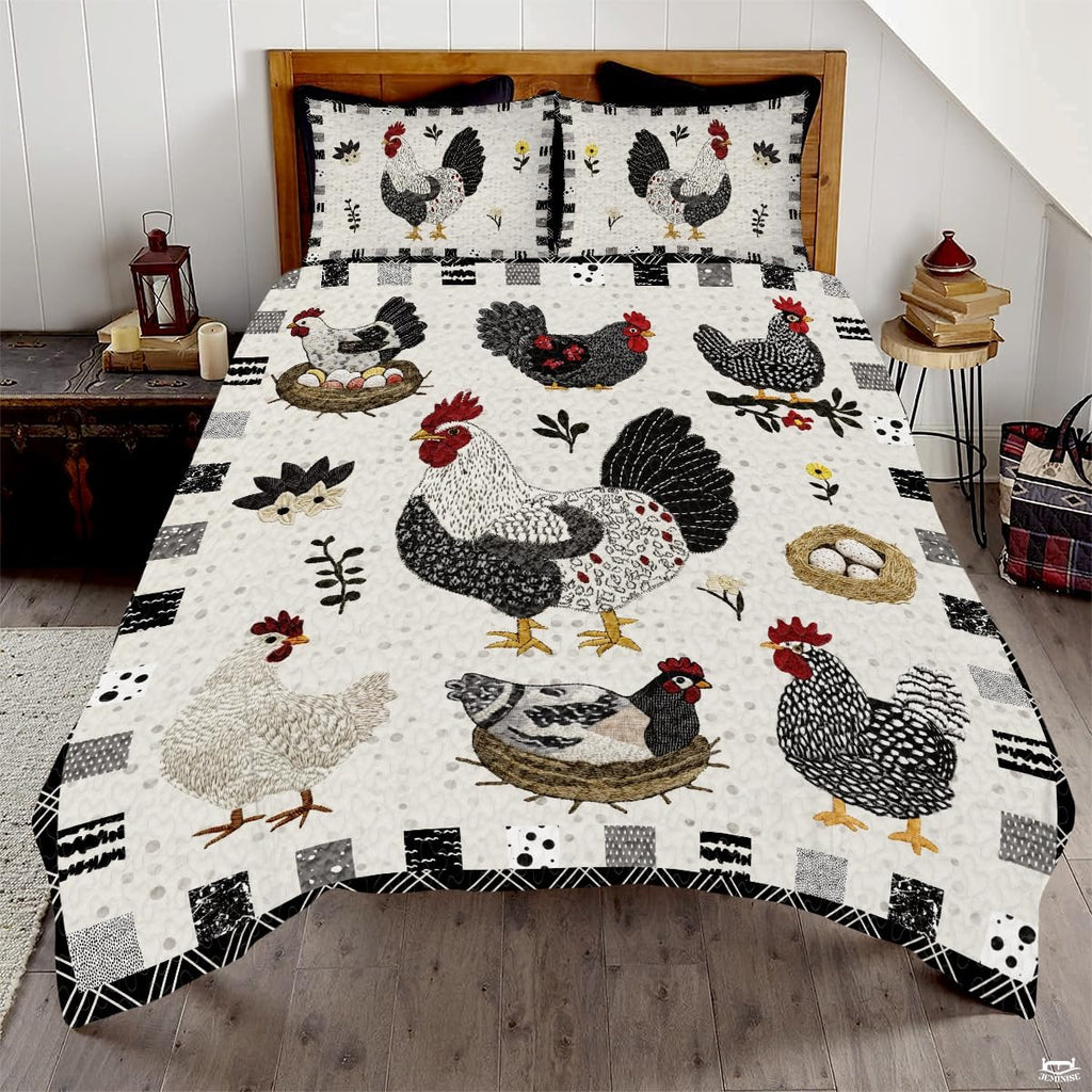 Chicken Pattern Quilt Set, Animal Patchwork Farmhouse Quilt Set Bedspread, Premium Pattern Quilt Bedspread, Bedding Gift for Lover Daughter Son Father Mother