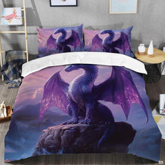 Sunset dragon bedding shown in a modern bedroom