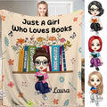 Personalized Girl in Glasses Reading Book Throw Blanket - Book Lover