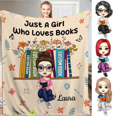 Personalized Girl in Glasses Reading Book Throw Blanket - Book Lover